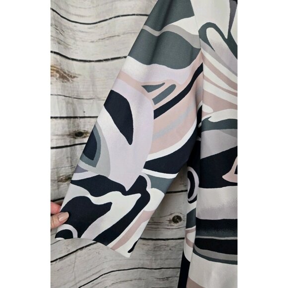 Natori Mod Print Midi Dress 16 Gray Blush Pleated Womens V-neck Stretch - Picture 5 of 7